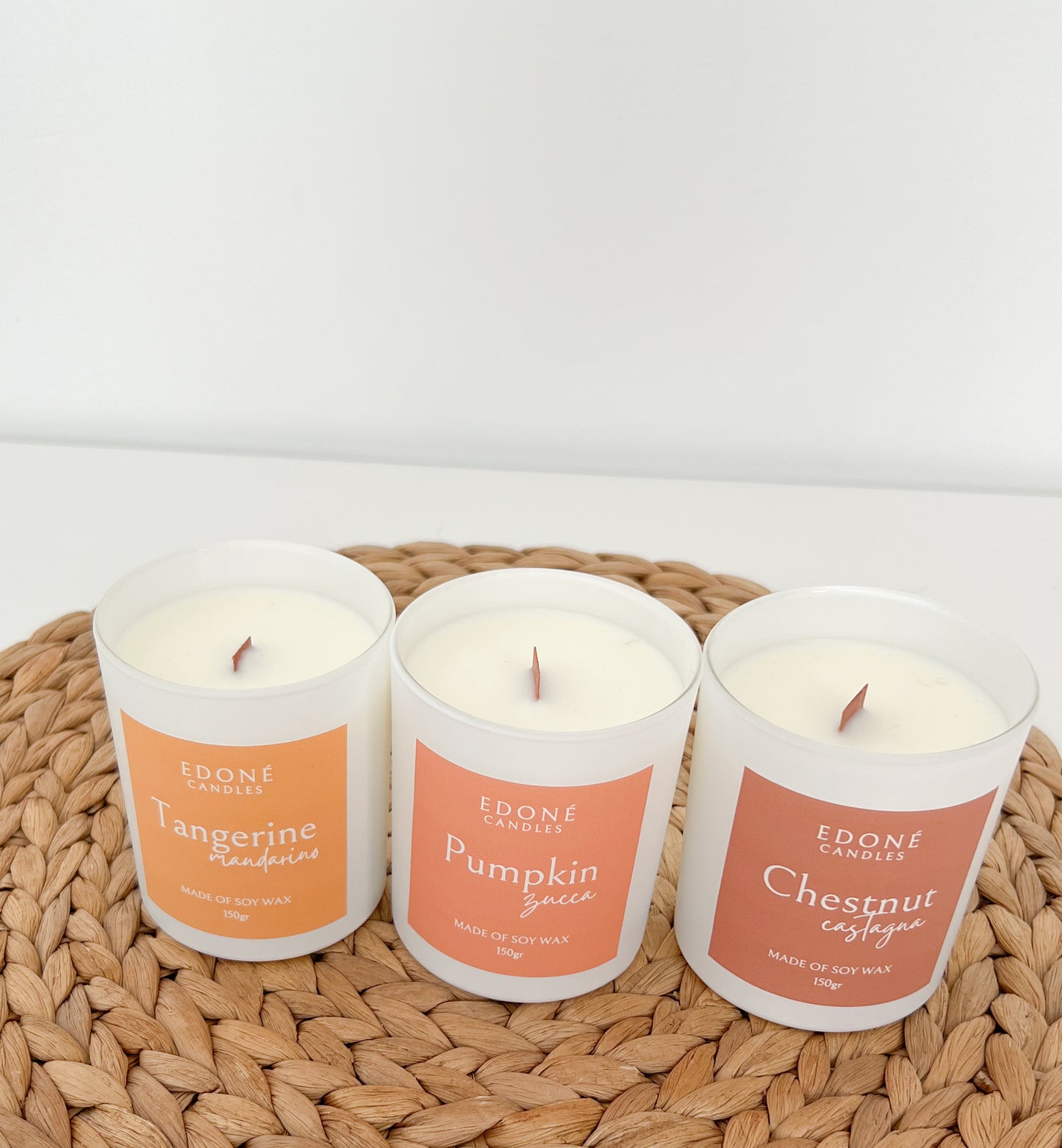 Set of 3 Autumn Scented Candles: Pumpkin, Chestnut and Tangerine