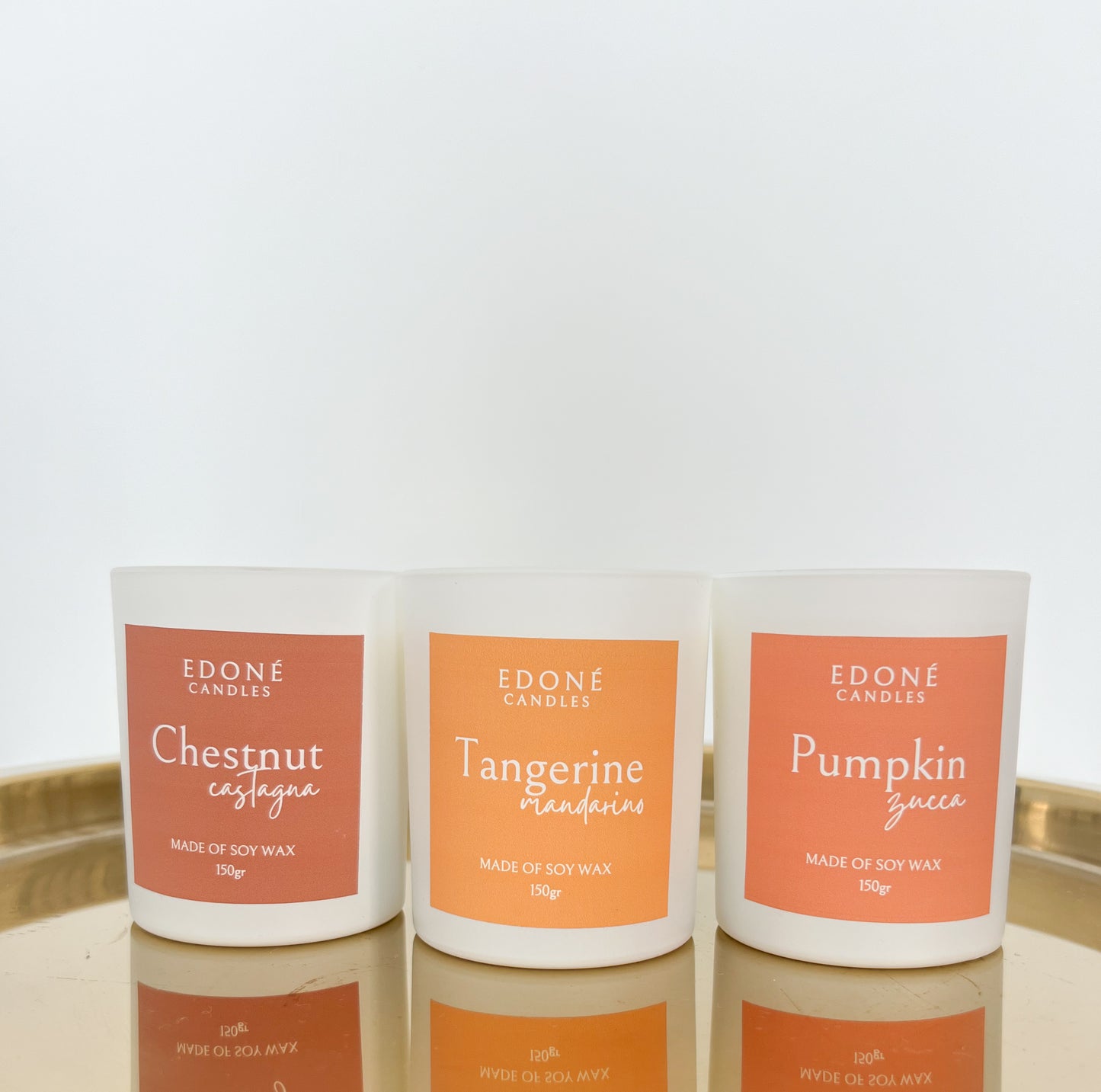 Set of 3 Autumn Scented Candles: Pumpkin, Chestnut and Tangerine