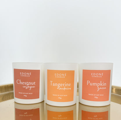 Set of 3 Autumn Scented Candles: Pumpkin, Chestnut and Tangerine